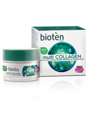 Bioten Multi Collagen дневен крем против бръчки, със слънцезащитен фактор SPF 10 и защита от инфрачервени, слънчеви лъчи.